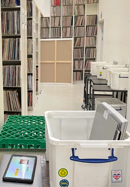 A Cratebase picking crate with sorted records