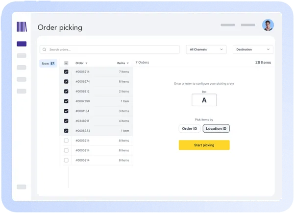 Selecting orders to pick in Cratebase