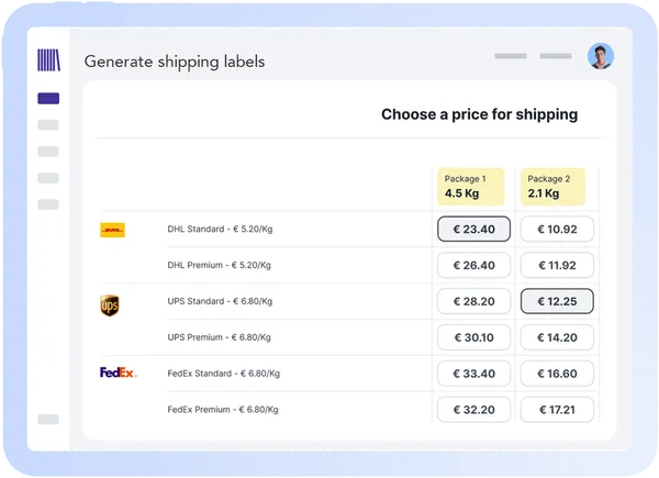 Comparing carrier rates for an order in Cratebase