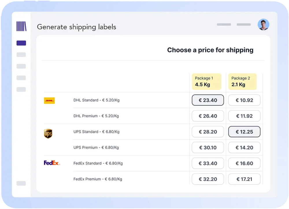 Comparing carrier rates for an order in Cratebase